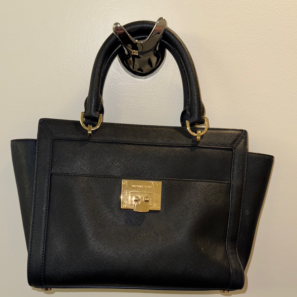 Like New Michael Kors Black Satchel With Gold Accents